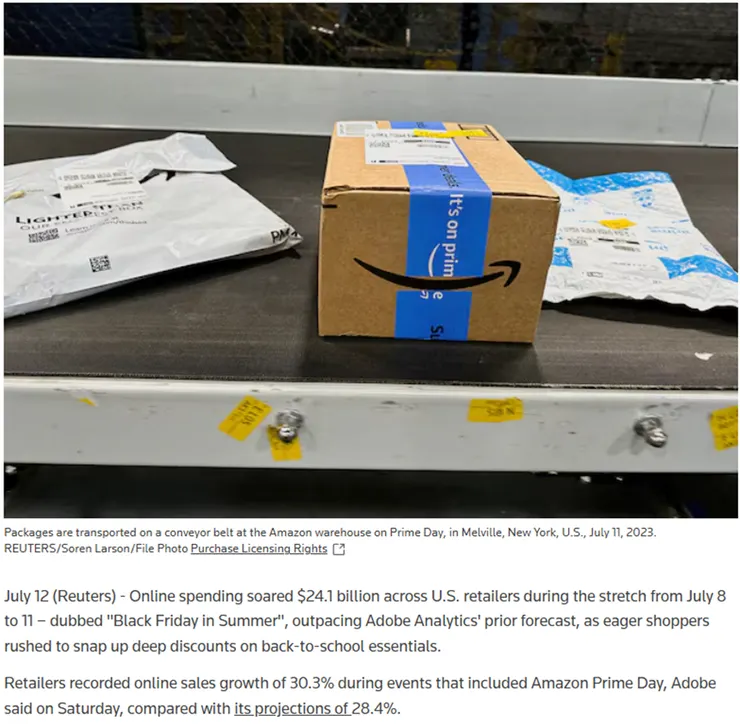 (圖一、Amazon黑五銷售量同比增長30%；資料來源：路透社)