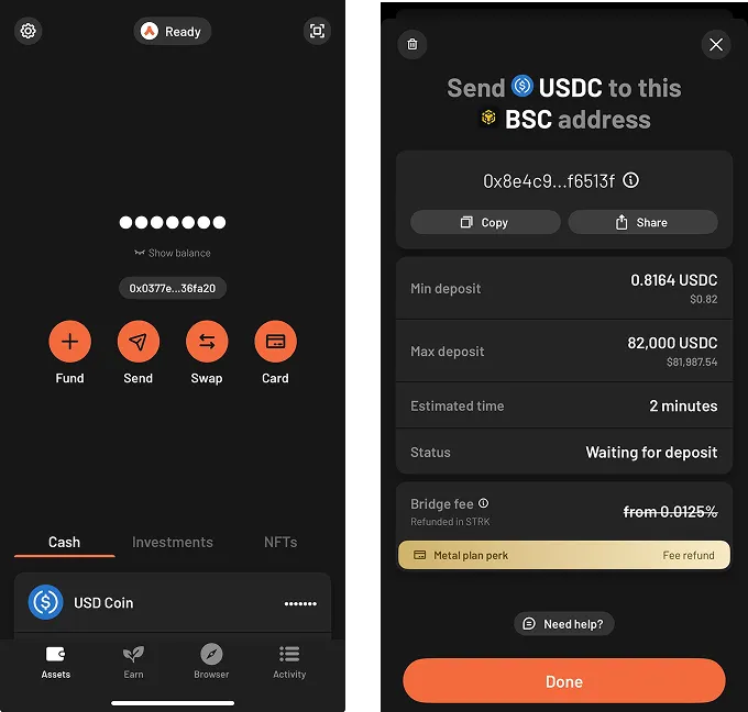 點選fund後，可以選擇From cex or other chain，會跳出充值頁面。