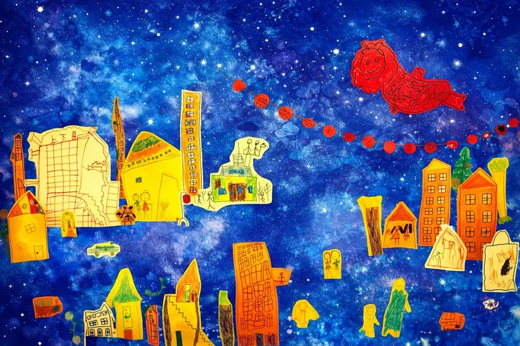 蒙氏混齡集體藝術創作：新年小鎮