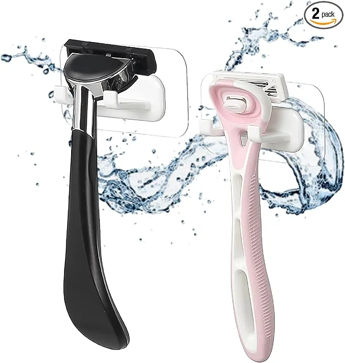 Hook LAB 自黏式淋浴刮鬍刀架 2 件組 - 可拆卸且可重複使用的防水掛鉤 適用於淋浴牆 | 廚房浴室的西裝毛巾、浴室配件、裝飾品等