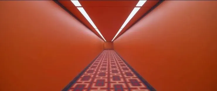 橘色走廊代表著伊莉莎白生命的歷程。來源：《懼裂》電影劇照