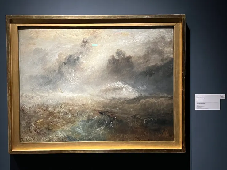 像是這幅 安排在關於海洋的意識流影片後的狂風暴雨圖，連右下角破碎船板上沿著留下的水珠反光都一清二楚