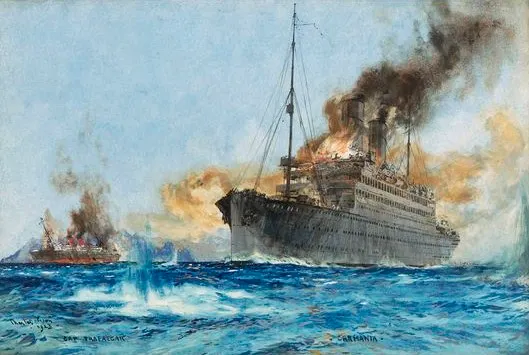 交戰中的特拉法加角號和卡爾馬尼亞號。