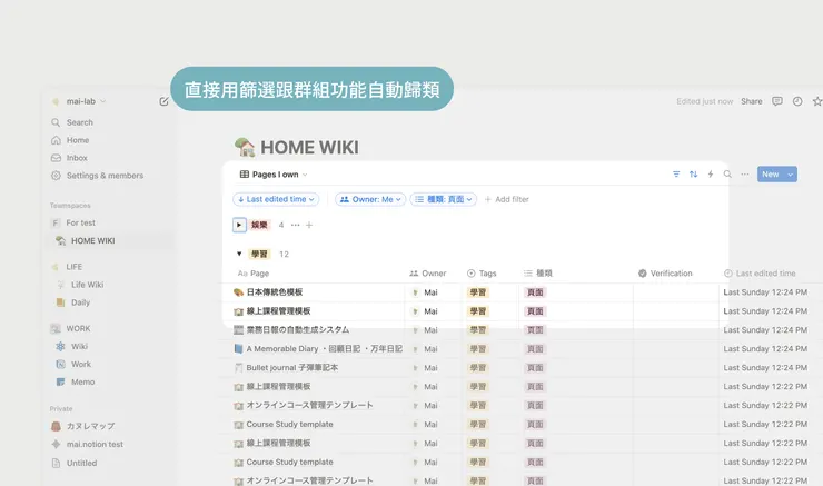 設定好類別之後利用篩選功能就能自動歸類與排序