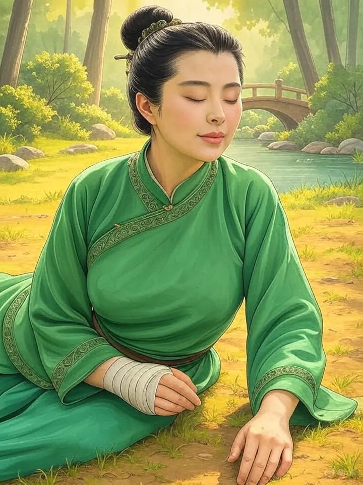 手受傷的綠衣女子