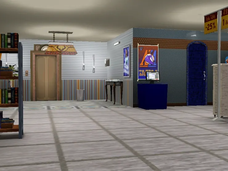 店的中後方以灰藍為基調。