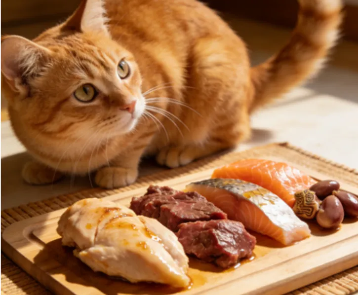 雞胸肉、牛肉、鮪魚、雞心，幾乎是所有貓咪的「天菜」。水煮無調味的肉塊，香氣濃郁，一拿出來立刻衝過來討食。