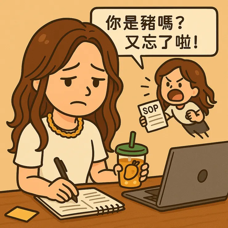 多工小精靈：你是豬嗎？又忘了啦！ 暖橘Q：……我其實有在記啦，只是有點累。
