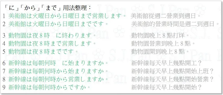 「から」和「まで」的用法可參照第 17 課。