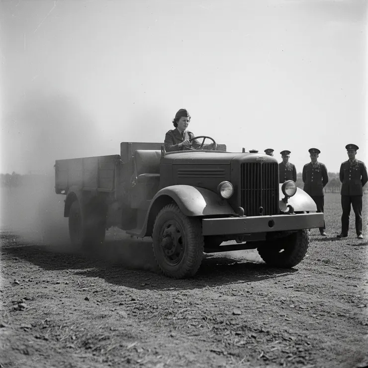 AI示意圖：伊莉莎白·亞歷山德拉·瑪麗學習駕駛軍用卡車(來源：AI生成圖)