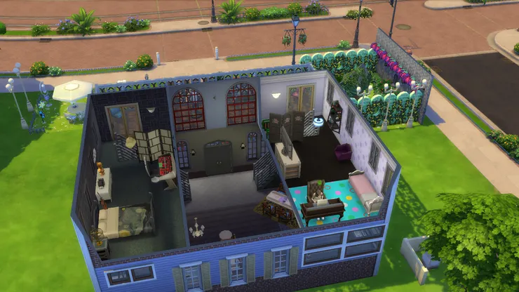 這算是全景概覽吧。可以看到男主和女主的房間的裝潢陳設很不同。我當時在想怎麼可以不一樣。因此男人的我便用了沉的色調，女的顏色較多。