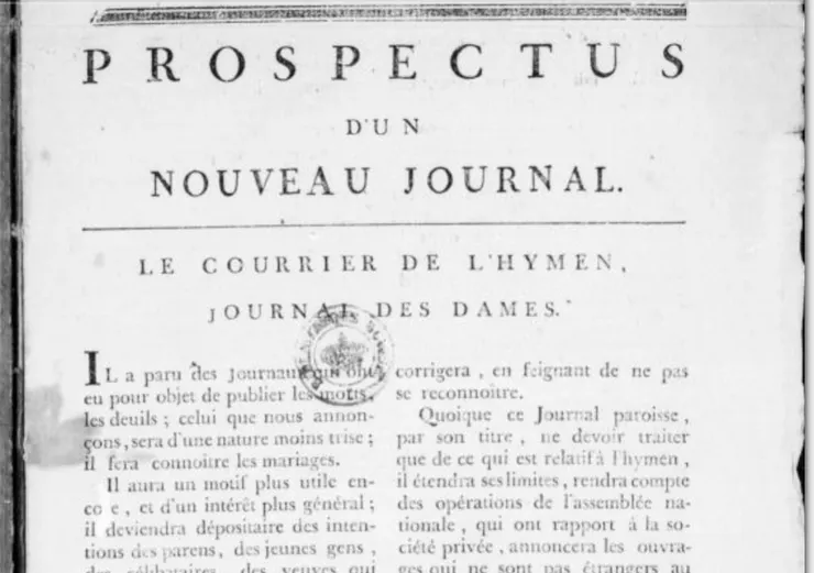 1791&nbsp;年2月20日《婚姻信使》&nbsp;創刊號宣言。