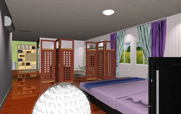 我很喜歡把每個不同的空間隔開，保持獨立性。除了門簾外，屏風也是個很好的選擇。但一般人的家很少有這東西吧。