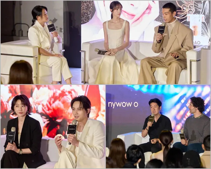 ▲「牡丹花后油」全球發表會現場,品牌 nywow o 邀請金鐘新人林奕嵐與多位專家登台對談,分享科技與植物交織的美學哲學。沉浸式光影與花卉意象交融,展現品牌獨到的感官敘事。( 圖 / nywow o提供 )
