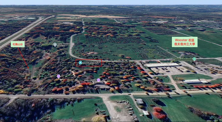 消失的秘密杜鵑花園 --- 35年前在OSU(美國俄亥俄州大學)念書時，與妻同遊一處偏僻、鮮為人知的秘密花園，最讓我念念不忘的就是那滿山的黃色杜鵑。  但一直無法喚起腦海中的記憶，到底這座秘密花園在何處。拜網路科技之賜，我找到了，透過3D Google Map 再度神遊當初走過的路徑。  秘密杜鵑花園，位在農學院 Wooster 校園的東北隅，一座長約百公尺的小山谷。它有一個恰如其分的名字，「Secrest Arboretum」，也有臉書，定期貼出當季盛開的花朵。我去信確認我記憶中的花園，園丁回：「是的，就是這裡的黃杜鵑。但是，2010年的 Tornado 催毁了這座花園。」  真的只能在照片與腦海中，神遊這座消失的秘密杜鵑花園了。