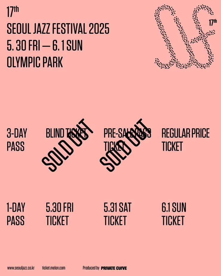The 17th Seoul Jazz Festival 2025 售票票種。圖片來源:Facebook