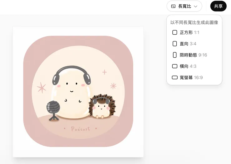 點擊圖片右上方就能更改比例