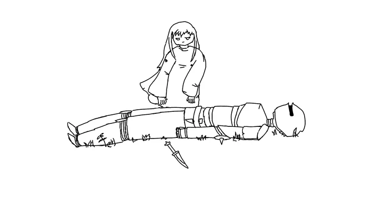 卡娜亞站在士兵的屍體前