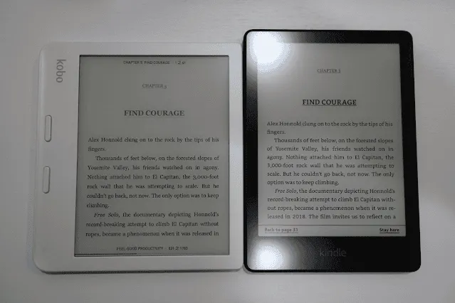 Libra 2除了適合手握的設計與實體按鍵，其他硬體規格與Paperwhite 5十分接近