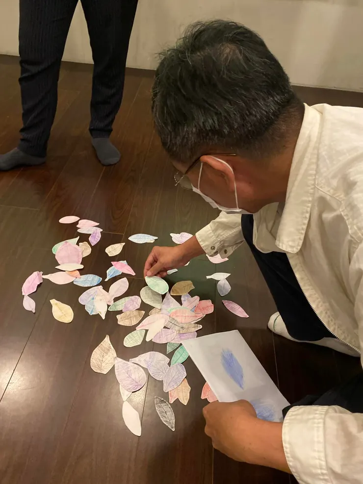 嘗試從散落的拓印中找到與自己拓印相符的葉子