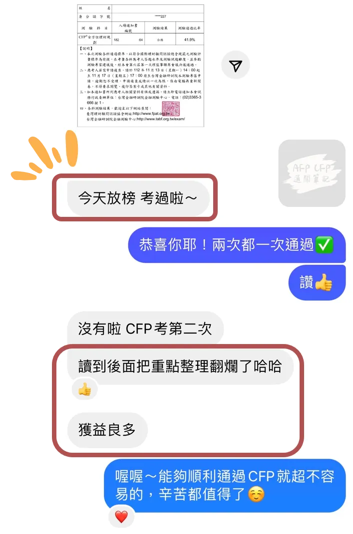CFP AFP考生通過考試3