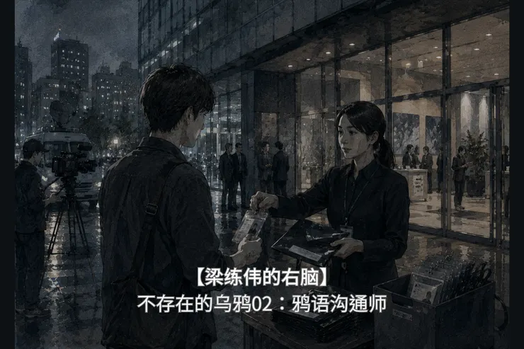媒体大楼入口外，梁练伟从工作人员手中接过外访通行证与资料袋，准备以特派员身份进入市长外访现场
