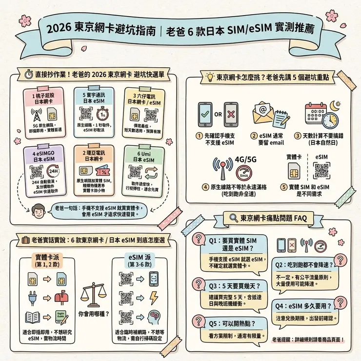 【東京網卡推薦】📶 2026 Dcard、PTT 日本上網怎麼選？6 款 SIM/eSIM 避坑清單