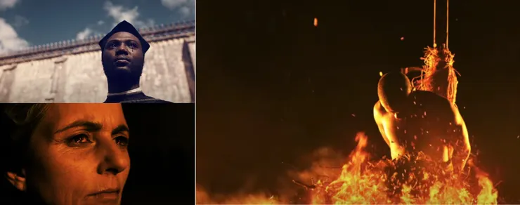 對麥奇·布朗柯(右)表露惻隱之心卻無法講出心底話的神職者(左)