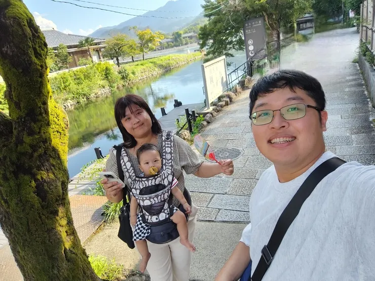 大堰川側邊，一家人打卡👍👍👍