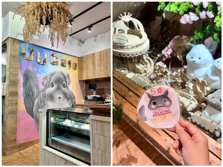 左邊照片是櫃台後面的龍貓圖畫，右邊是拉娜今天的 5 號桌牌。