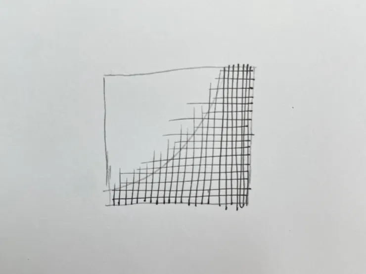 假設左上角那塊是最亮的，接近這個半圓形的線條收筆都呈現尖的。