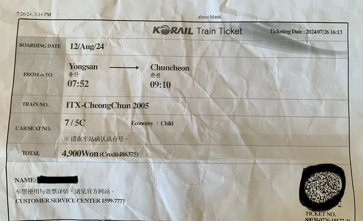 列印出來的車票 - 小孩。