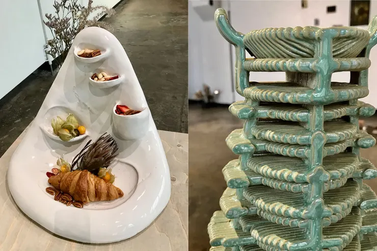 「ARTEFAKTI」畢設展作品之二：Ruut Launo 的 Introverted Objects（左）和Lennart Engels 的 Devil's Tray Collection（右）。