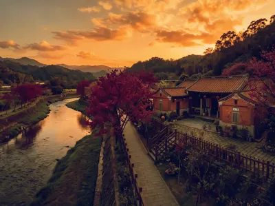 河堤邊的三合院