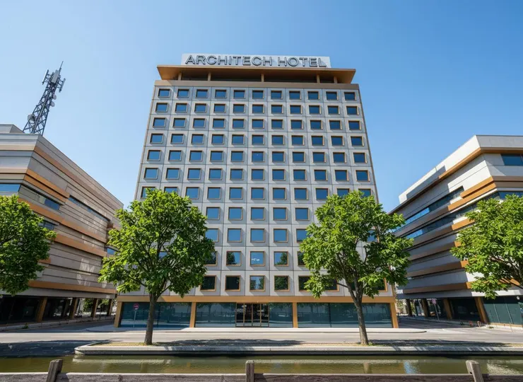 AI-generated hotel exterior using Render AI Image Generator