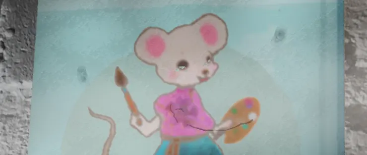 破滅的小繪。胸口的凹痕如荼靡花開，但底下的刻痕似乎是一抹微笑。