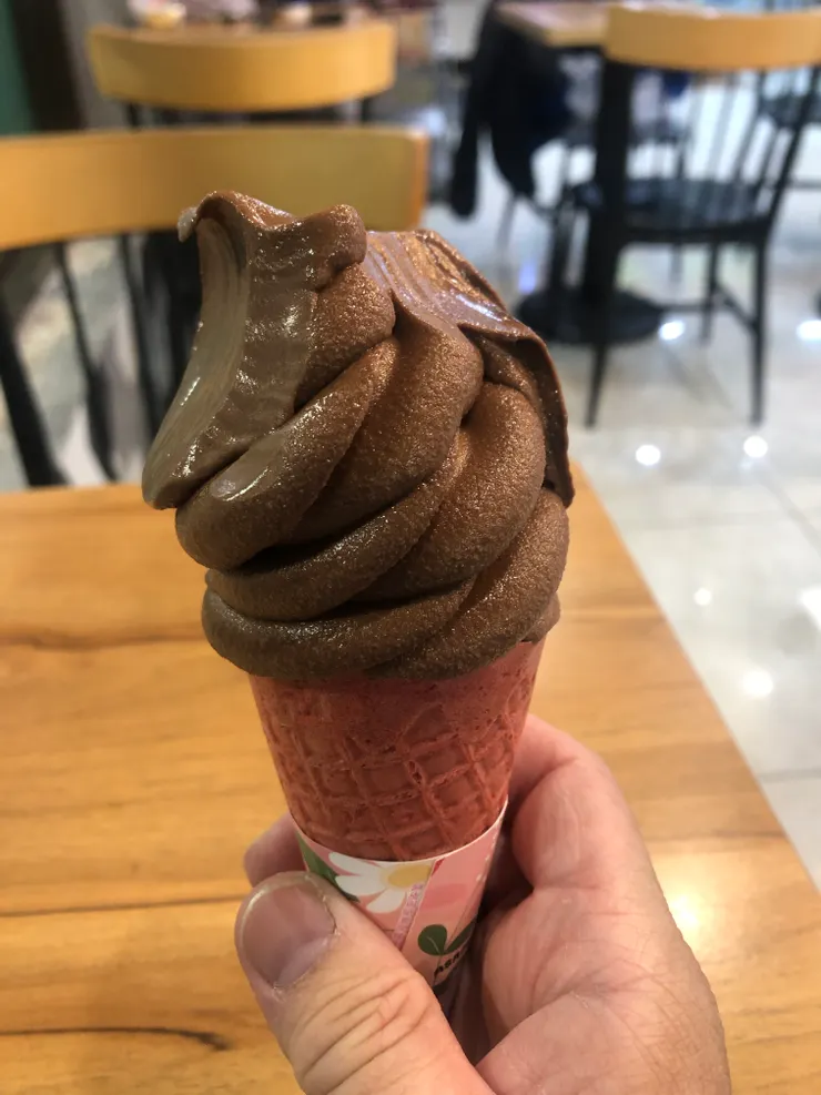 冰涼透心的巧克力霜淇淋，吃了通體舒暢，心情好很多！