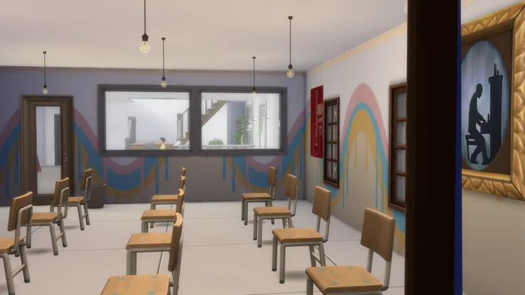 音樂室的座位就是排列得這麼整齊。