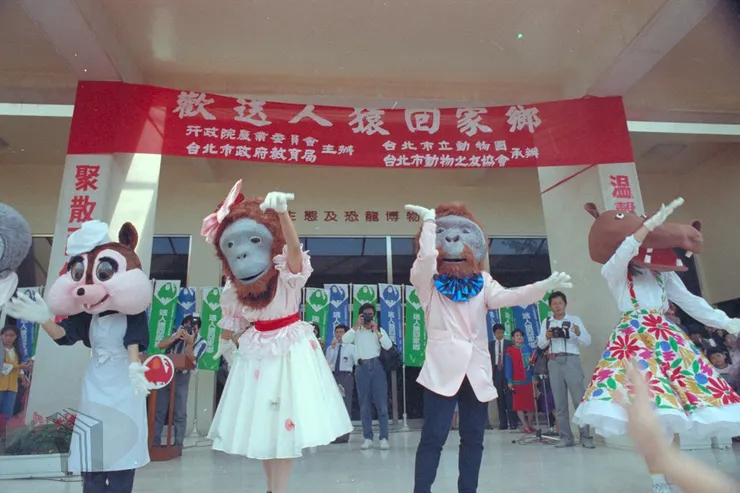 圖16 歡送人猿回家鄉 案名：臺北市立動物園之「惜別動物人偶演出會」、生態保育 檔號：0076/0179/1 來源機關：行政院新聞局 管有機關：國家發展委員會檔案管理局