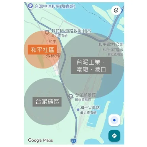 台泥與城市腹地比較概念圖 / 資料來源:林鴻鈞@並木居,底圖是Google Maps手機截圖