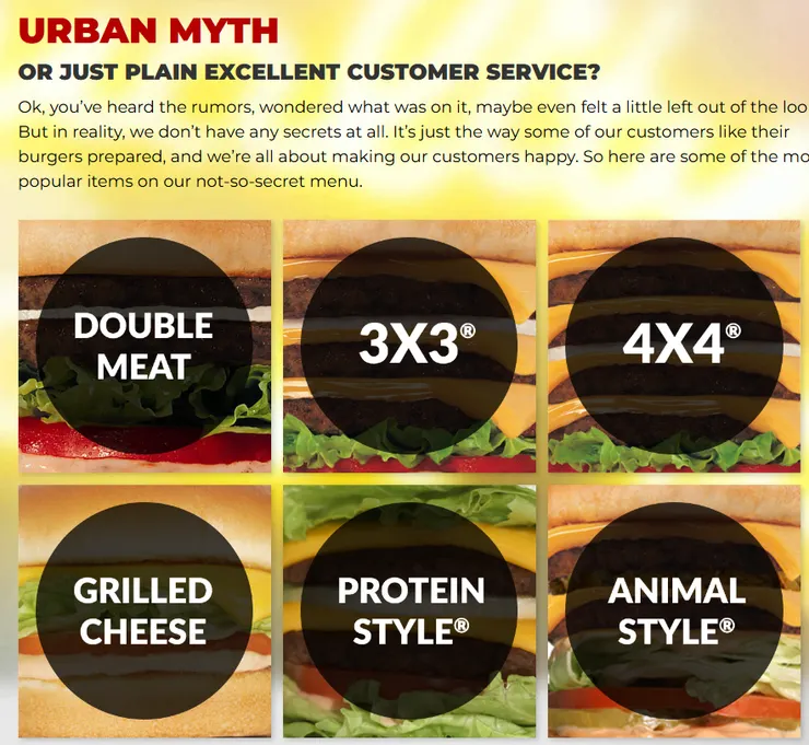 In n out 隱藏菜單 (截圖自 In n out 官網)