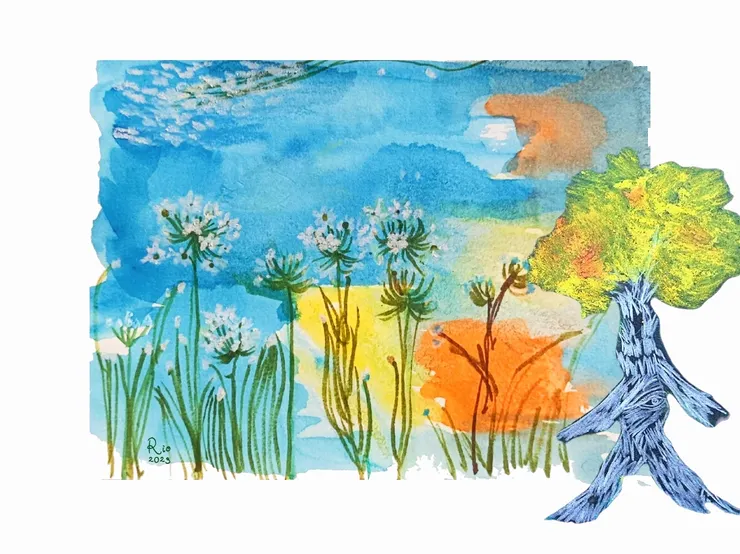 〈韭菜花與繼續前行的樹〉