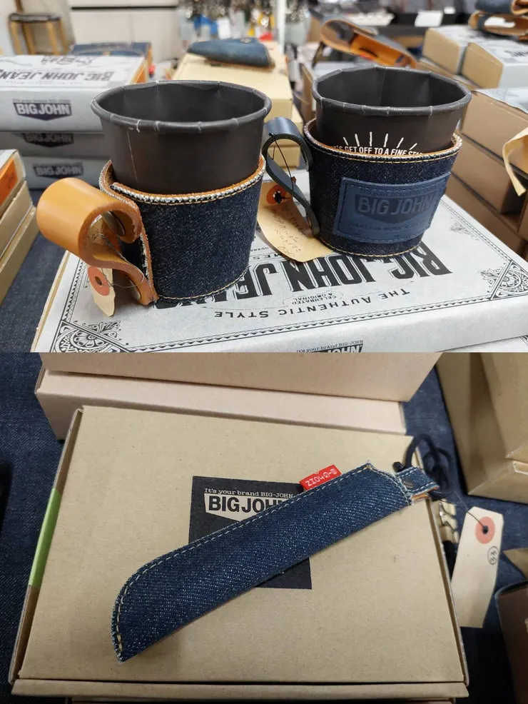 丹寧皮革拼接杯套及筆套