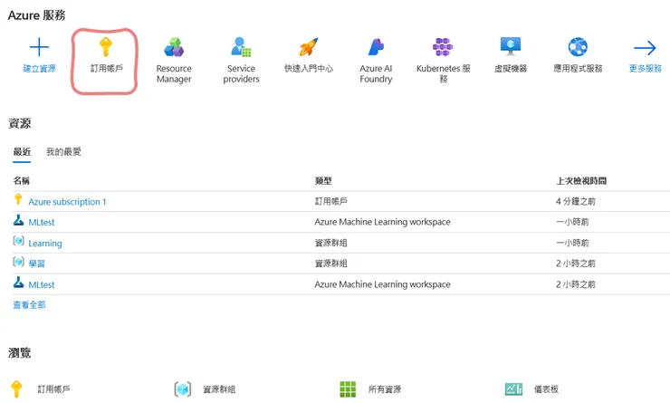 Azure Portal→訂用帳戶