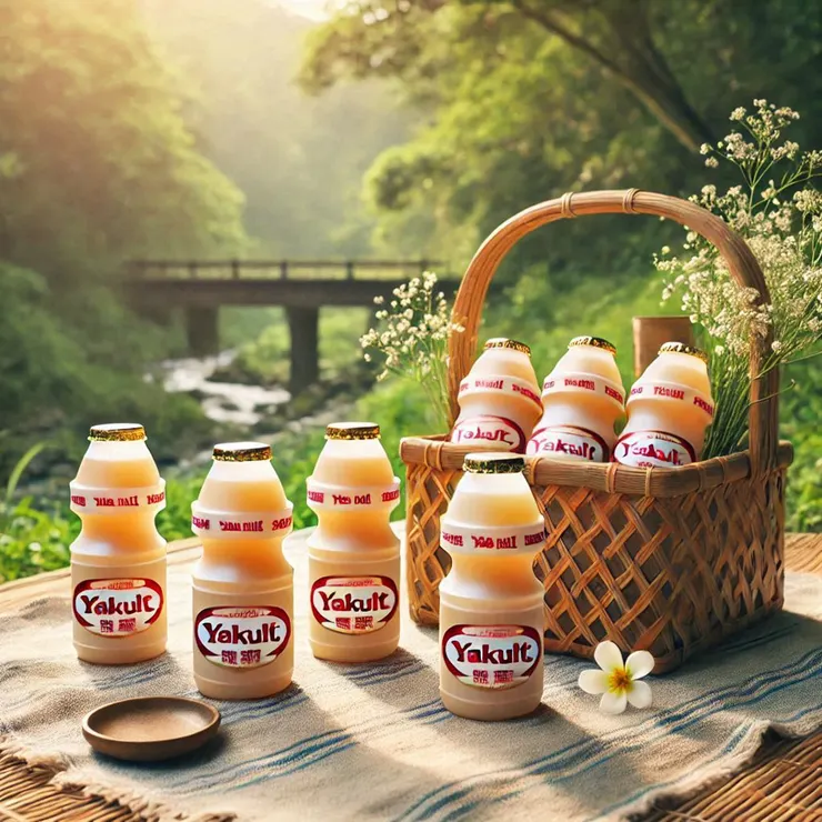 邊野餐邊喝『養樂多』(小昕咒語Bing繪圖)