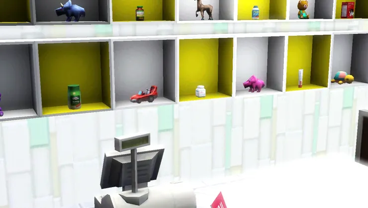 通常便利店的收銀櫃枱後都是放滿煙的架子，我也設計成一個架子。