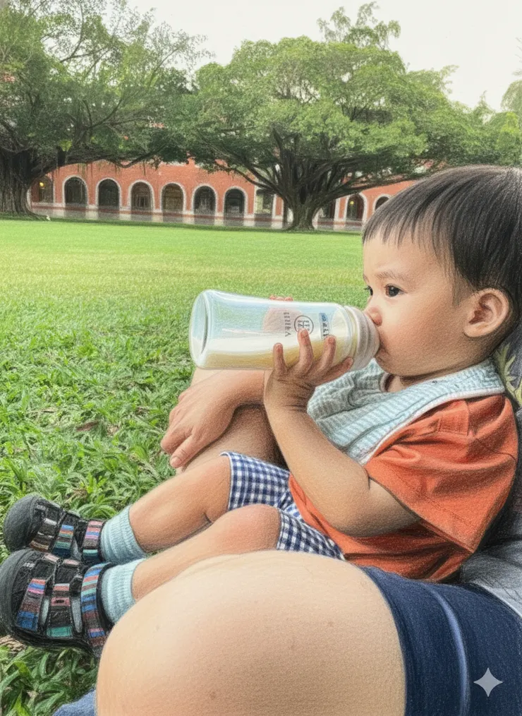在喝奶中探索自己的樂樂