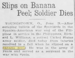 圖片來源：“Slips on Banana Peel; Soldier Dies,” Pittsburgh Daily Post, 29 June 1915, p. 1.