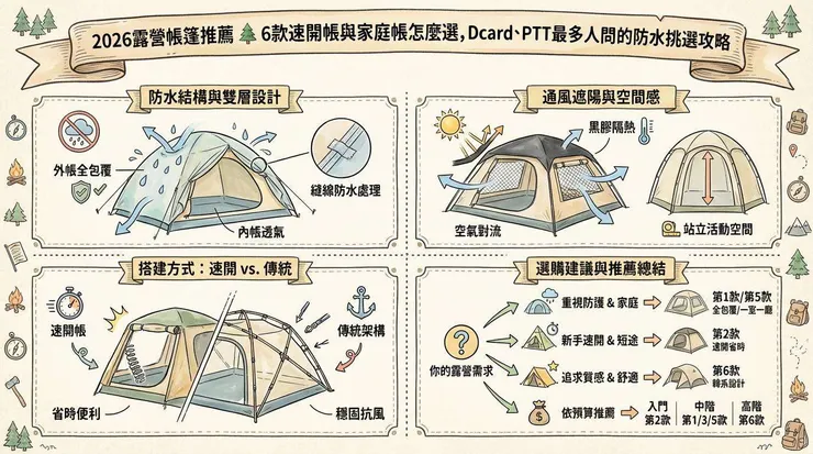 2026露營帳篷推薦 🌲 6款速開帳與家庭帳怎麼選,Dcard、PTT最多人問的防水挑選攻略