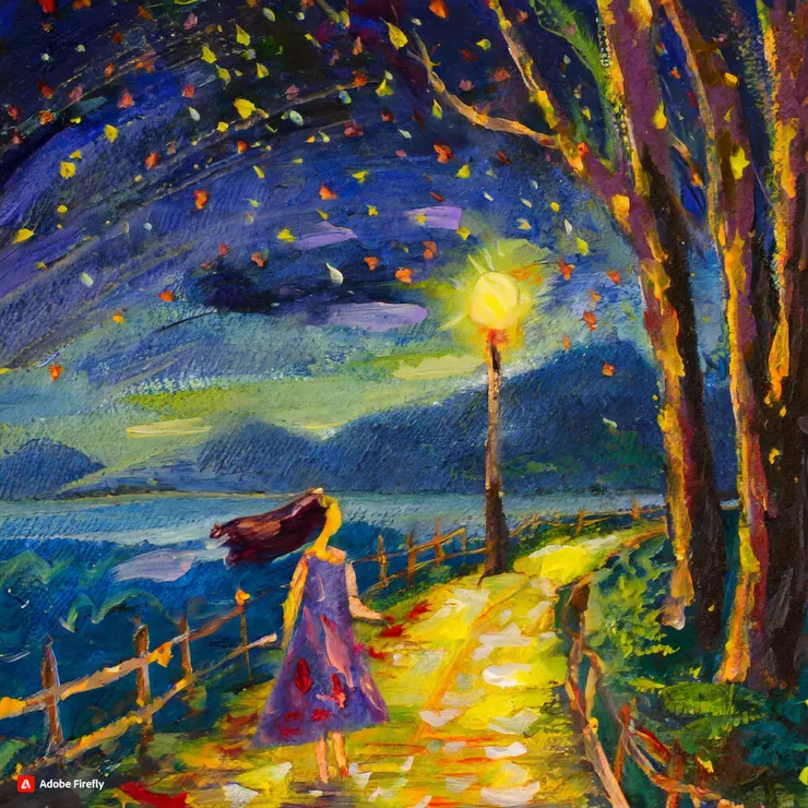 AI生成的在夜晚散步吹風的女孩